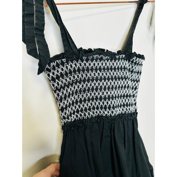 PETER SOM COLLECTIVE Black White Lace Detail A-Line Smocked Midi Dress Size S - Picture 12 of 15